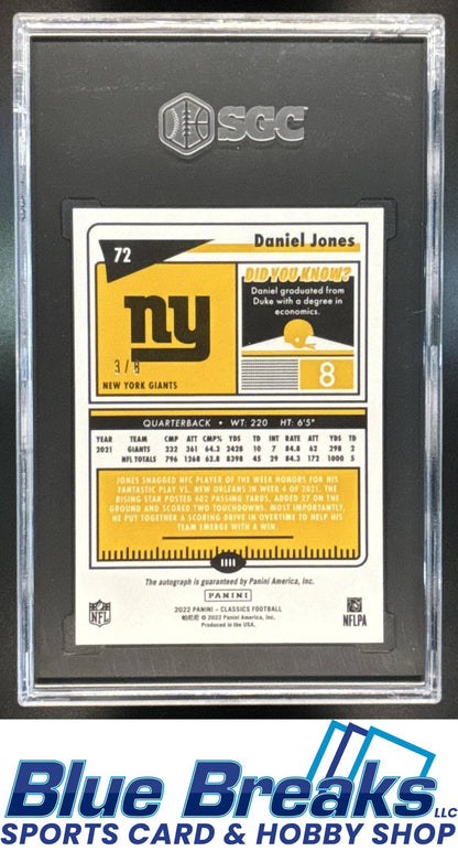 2022 Panini Classics Daniel Jones #72 Premium Edition Significant Signatures Gold 3/8 Auto SGC 9