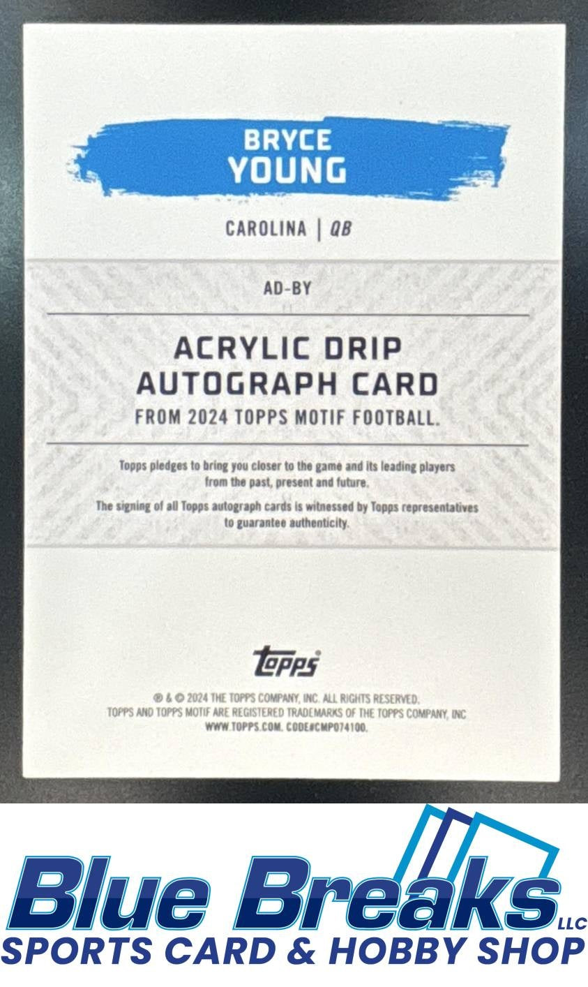 2023 Topps Motif Bryce Young #AD-BY Acrylic Drip Auto Ultramarine Blue 10/20 Carolina Panthers
