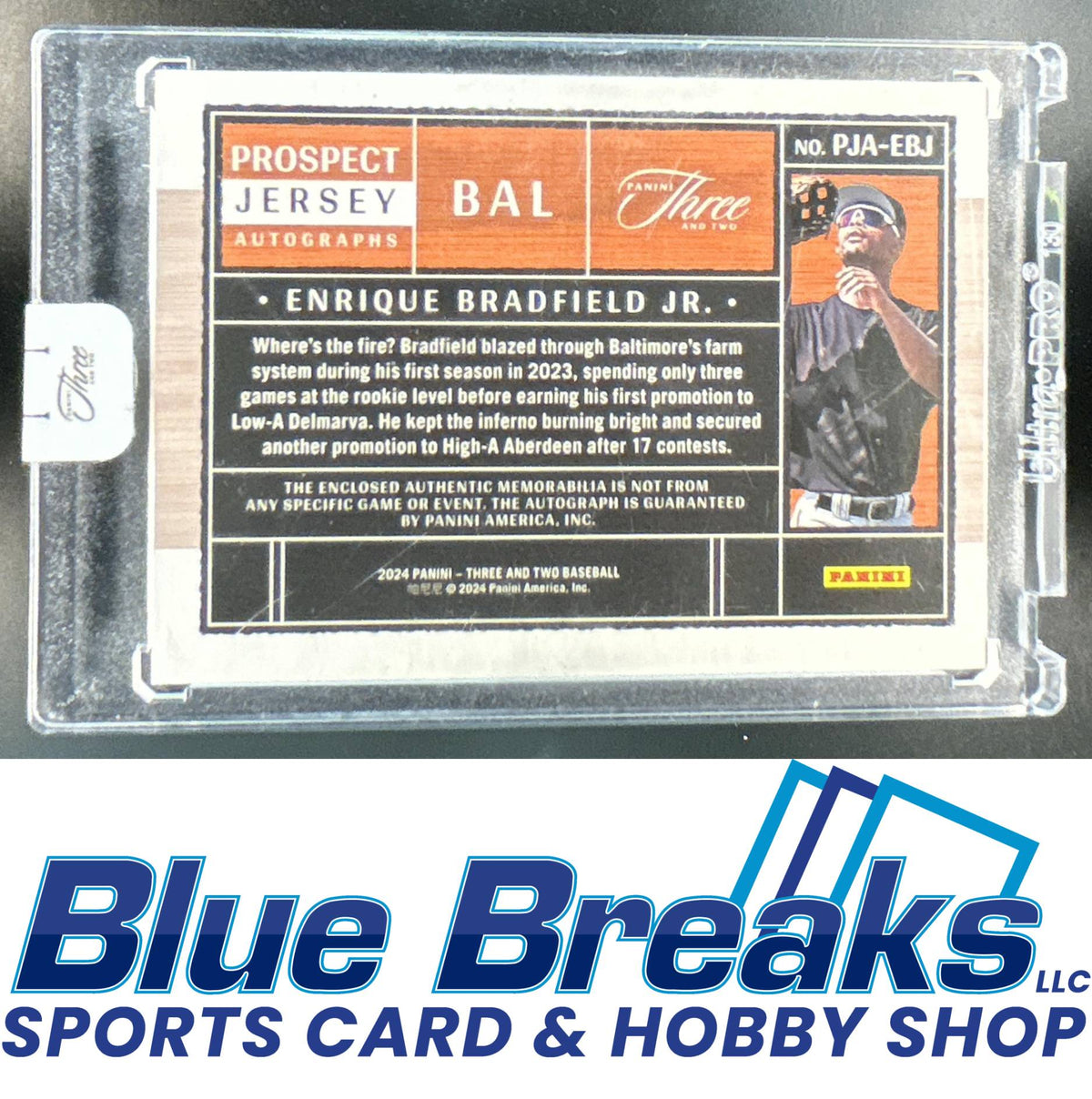 2024 Panini Three and Two Enrique Bradfield Jr. #PJA-EBJ Prospect Jersey Auto 48/99 Baltimore Orioles