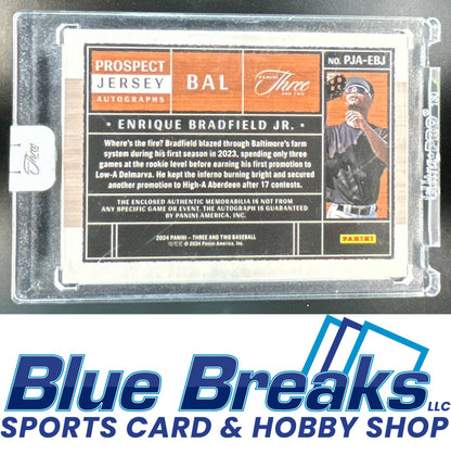 2024 Panini Three and Two Enrique Bradfield Jr. #PJA-EBJ Prospect Jersey Auto 48/99 Baltimore Orioles
