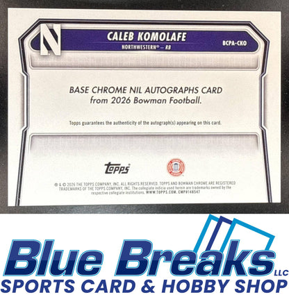 2026 Bowman Caleb Komolafe #BCPA-CKO Chrome Auto 1st Prospect Northwestern Wildcats