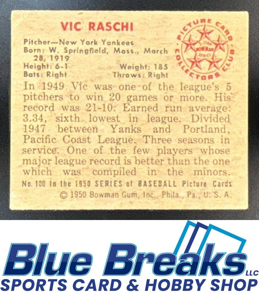 1950 Bowman Vic Raschi [RC] #100 Yankees