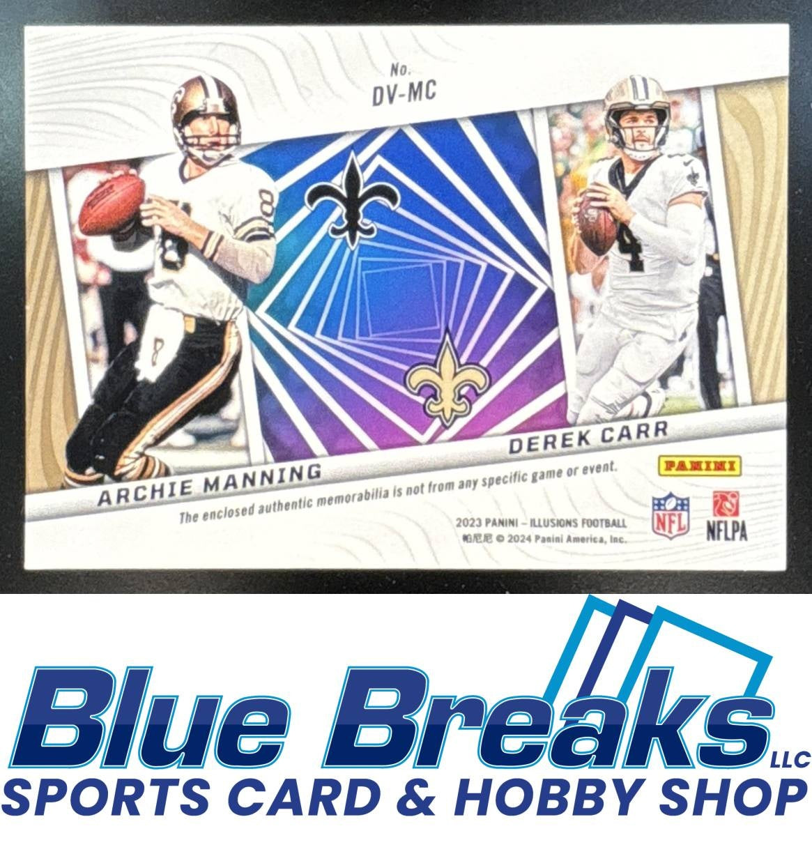 2023 Panini Illusions Archie Manning Derek Carr #DV-MC Deja Vu Green 10/10 MEM New Orleans Saints