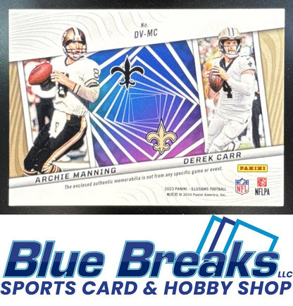 2023 Panini Illusions Archie Manning Derek Carr #DV-MC Deja Vu Green 10/10 MEM New Orleans Saints