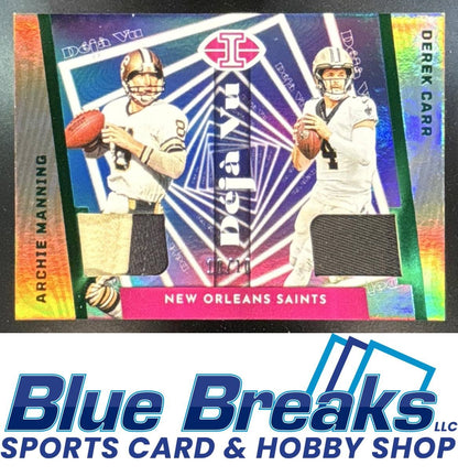 2023 Panini Illusions Archie Manning Derek Carr #DV-MC Deja Vu Green 10/10 MEM New Orleans Saints