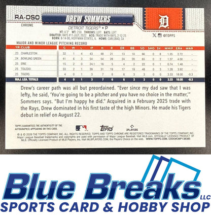 2026 Topps Chrome Drew Sommers #RA-DSO Retail Rookie Auto Yellow Refractor 171/275 RC Detroit Tigers