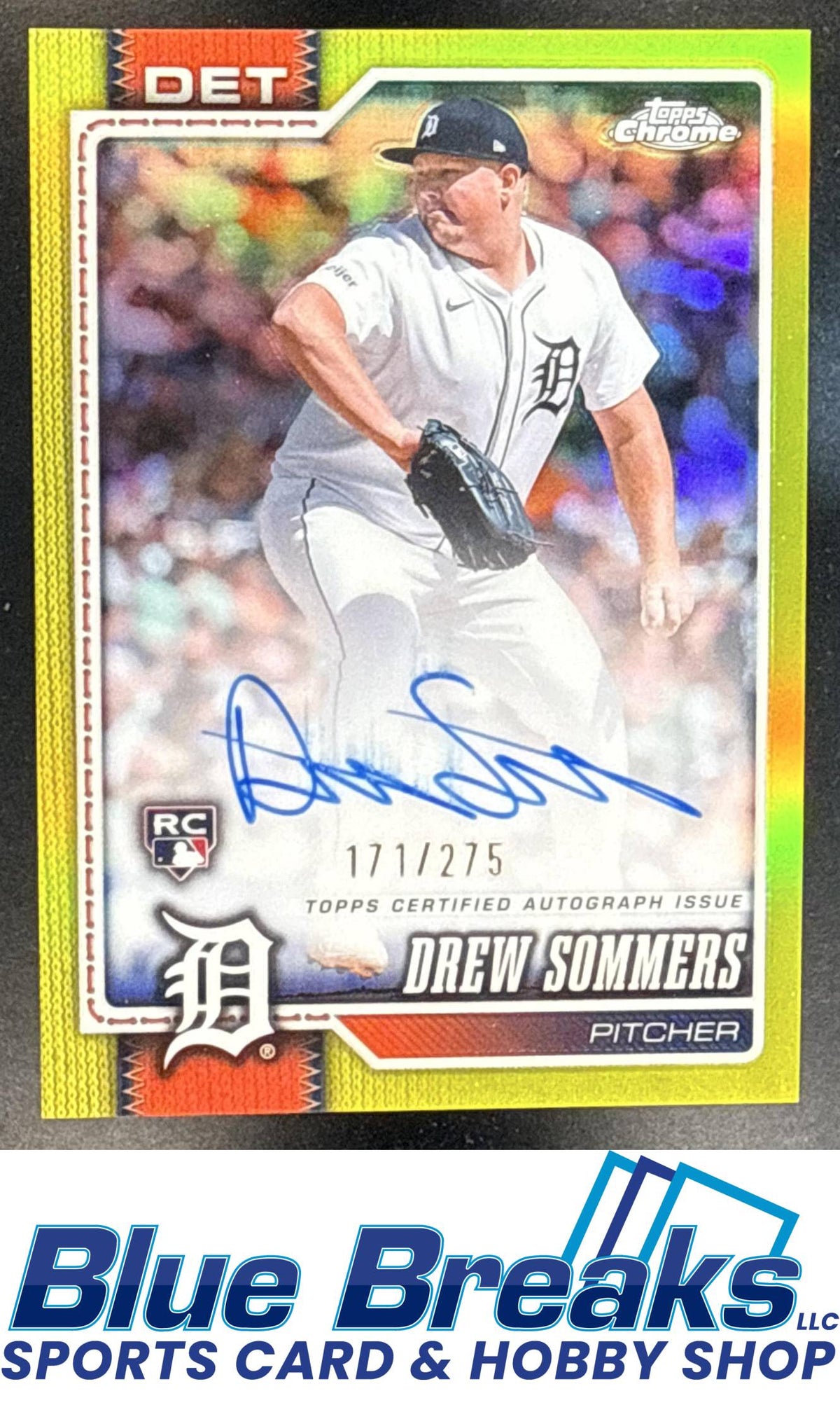2026 Topps Chrome Drew Sommers #RA-DSO Retail Rookie Auto Yellow Refractor 171/275 RC Detroit Tigers