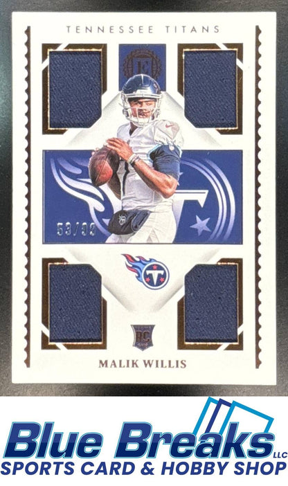 2022 Panini Encased Malik Willis #RQM-2 Rookie Quad Memorabilia 53/99 RC