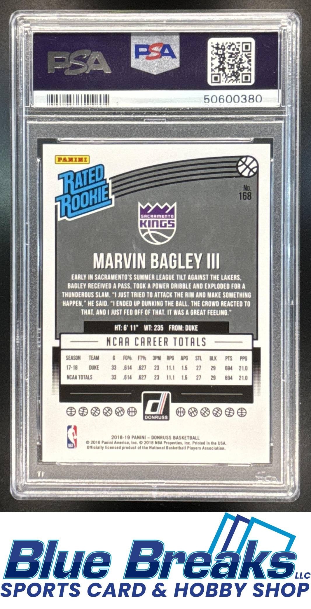 2018-19 Panini Donruss Marvin Bagley III #168 PSA 10 Sacramento Kings