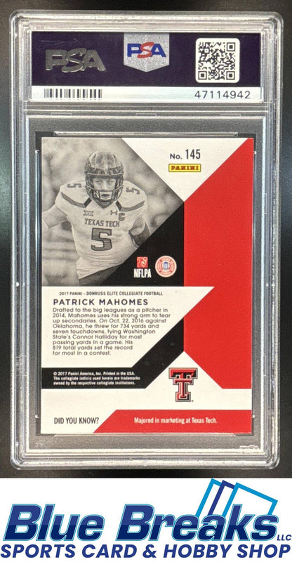 2017 Panini Elite Draft Picks Patrick Mahomes II RC #145 PSA 9