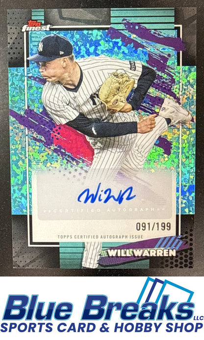 2026 Topps Finest Will Warren #FMA-WW Mega Auto Aqua Mini-Diamond Refractor 091/199 New York Yankees