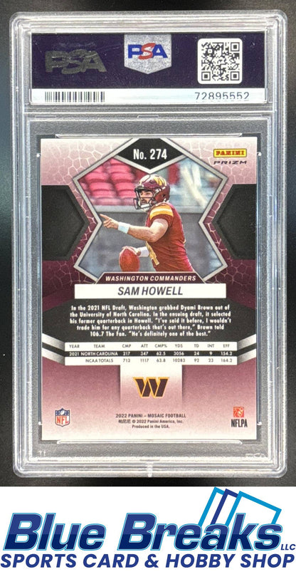 2022 Panini Mosaic Sam Howell #274 Mosaic Green RC NFL Debut PSA 9 Washington Commanders