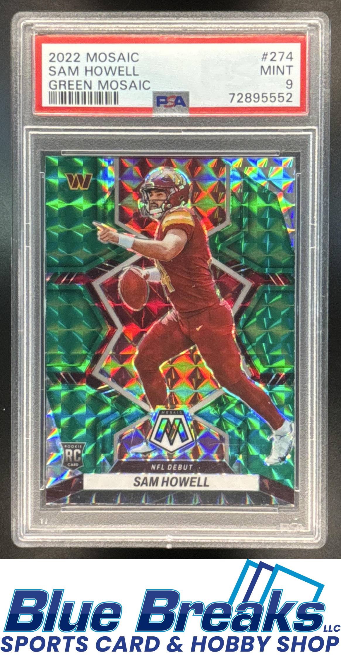 2022 Panini Mosaic Sam Howell #274 Mosaic Green RC NFL Debut PSA 9 Washington Commanders