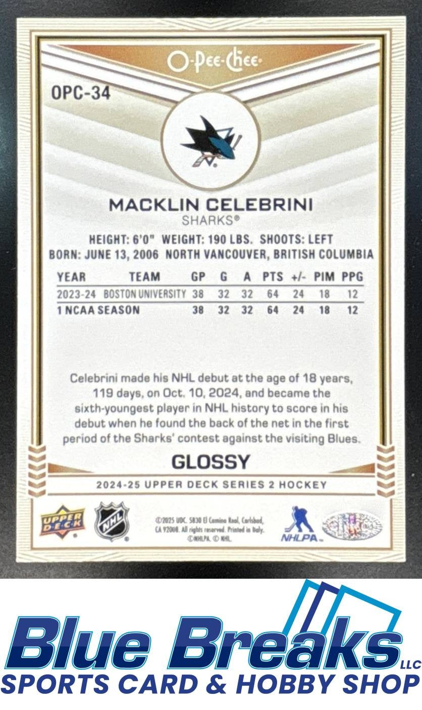 2024 Upper Deck Macklin Celebrini #OPC-34 O-Pee-Chee Glossy RC