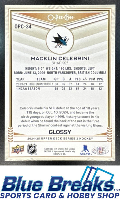 2024 Upper Deck Macklin Celebrini #OPC-34 O-Pee-Chee Glossy RC