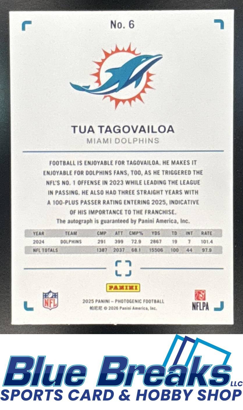 2025 Panini PhotoGenic Tua Tagovailoa #6 Auto Maroon FOTL 10/14 Miami Dolphins