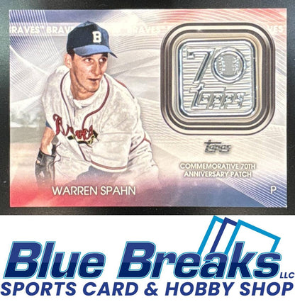 2021 Topps Update Warren Spahn #T70P-WS 70th Anniversary Manufactured Logo Relic
