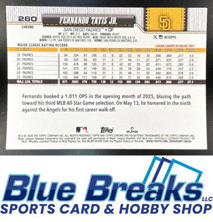 2026 Topps Chrome Sapphire Fernando Tatis Jr. #260 Gold Refractor 33/50 San Diego Padres