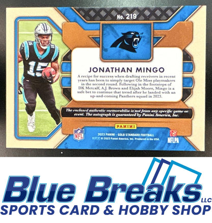 2023 Panini Gold Standard Jonathan Mingo #219 050/199 Relic Auto RC Carolina Panthers