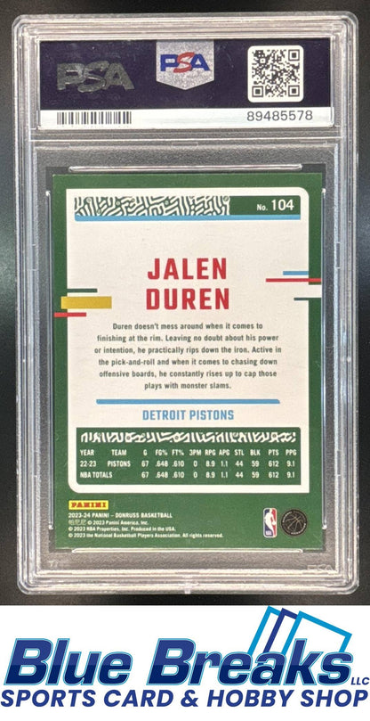 2023 Panini Donruss Jalen Duren #104 Gold Laser Holo 02/10 PSA 9 Detroit Pistons