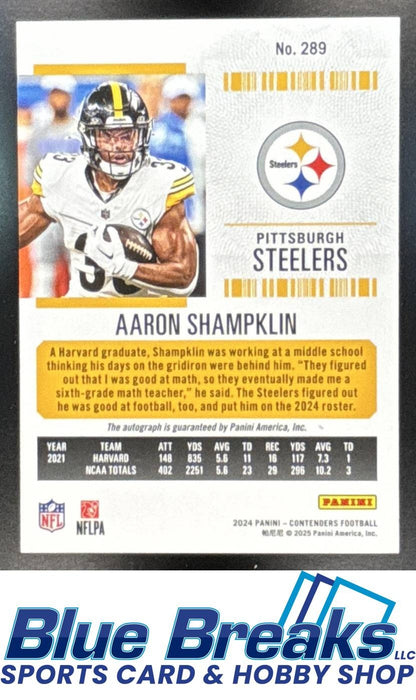 2024 Panini Contenders Aaron Shampklin #289 RC Ticket Auto Opening Kickoff