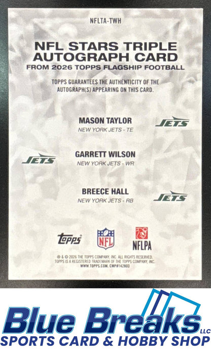 2026 Topps Mason Taylor Breece Hall Garrett Wilson #NFLTA-TWH NFL Stars Triple Auto 2/5 SSP New York Jets