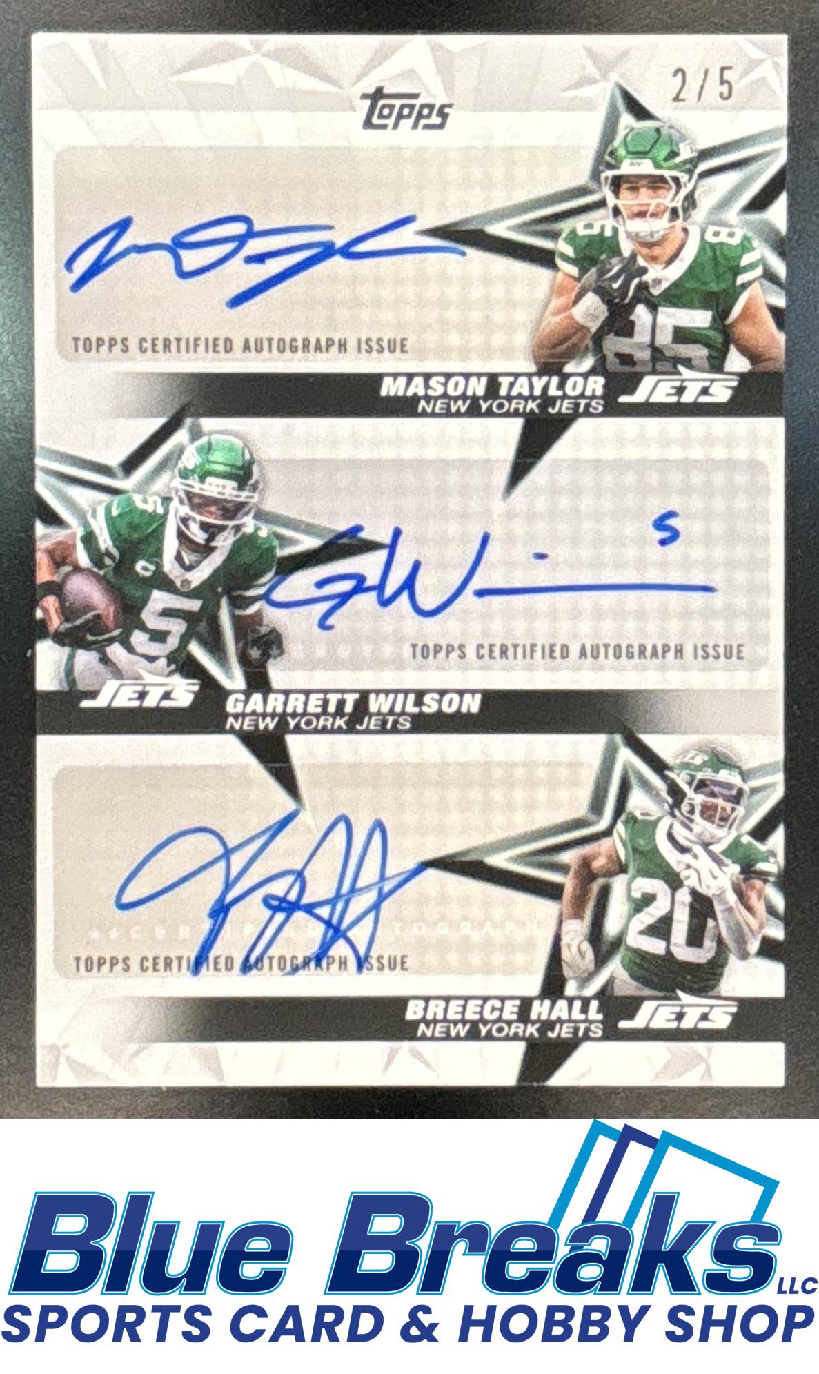 2026 Topps Mason Taylor Breece Hall Garrett Wilson #NFLTA-TWH NFL Stars Triple Auto 2/5 SSP New York Jets