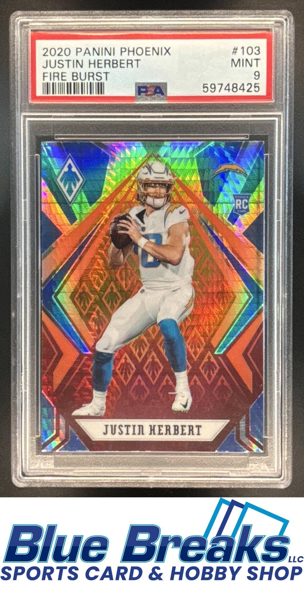 2020 Panini Phoenix Fire Burst Justin Herbert RC #103 PSA 9 Los Angeles Chargers