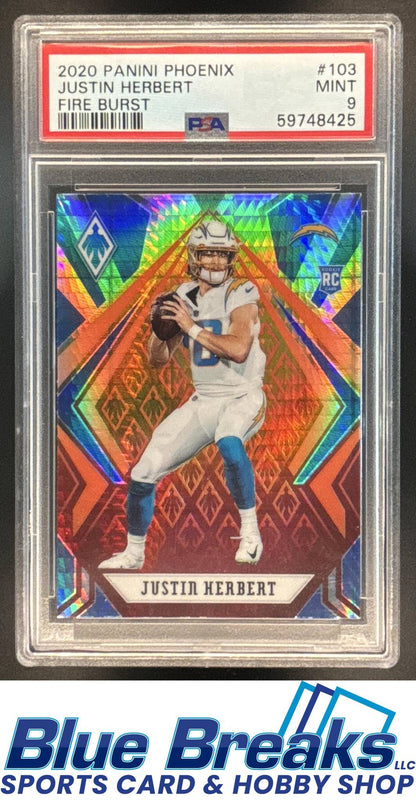 2020 Panini Phoenix Fire Burst Justin Herbert RC #103 PSA 9 Los Angeles Chargers