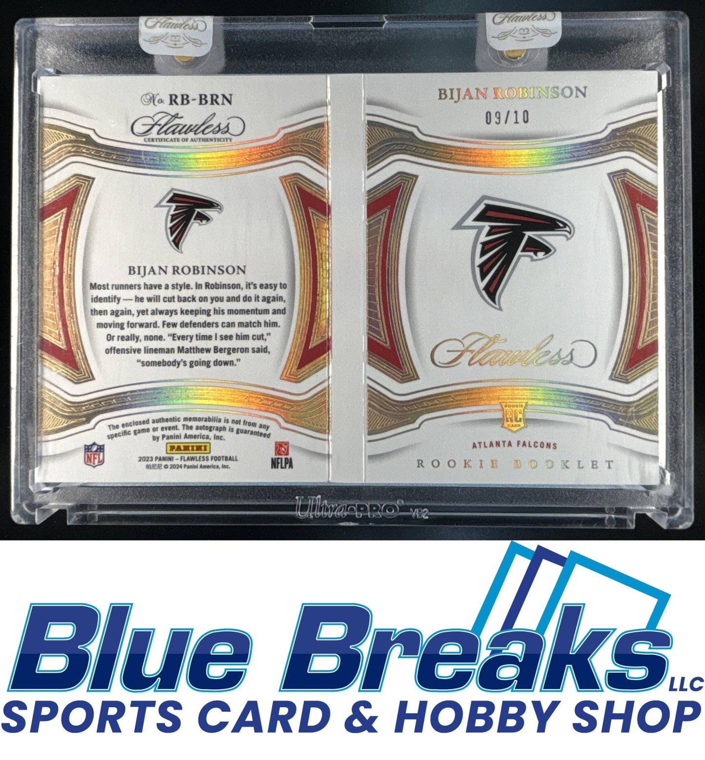 2023 Panini Flawless Bijan Robinson #RB-BRN Rookie Booklet 09/10 Relic Auto RC Atlanta Falcons