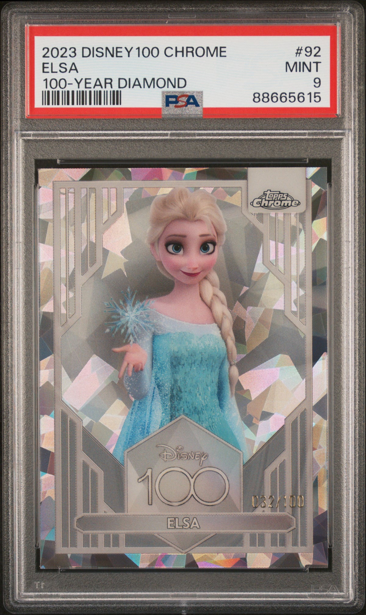 2023 Disney 100 Chrome - 100 Year Diamond - Elsa - #92 -PSA 9
