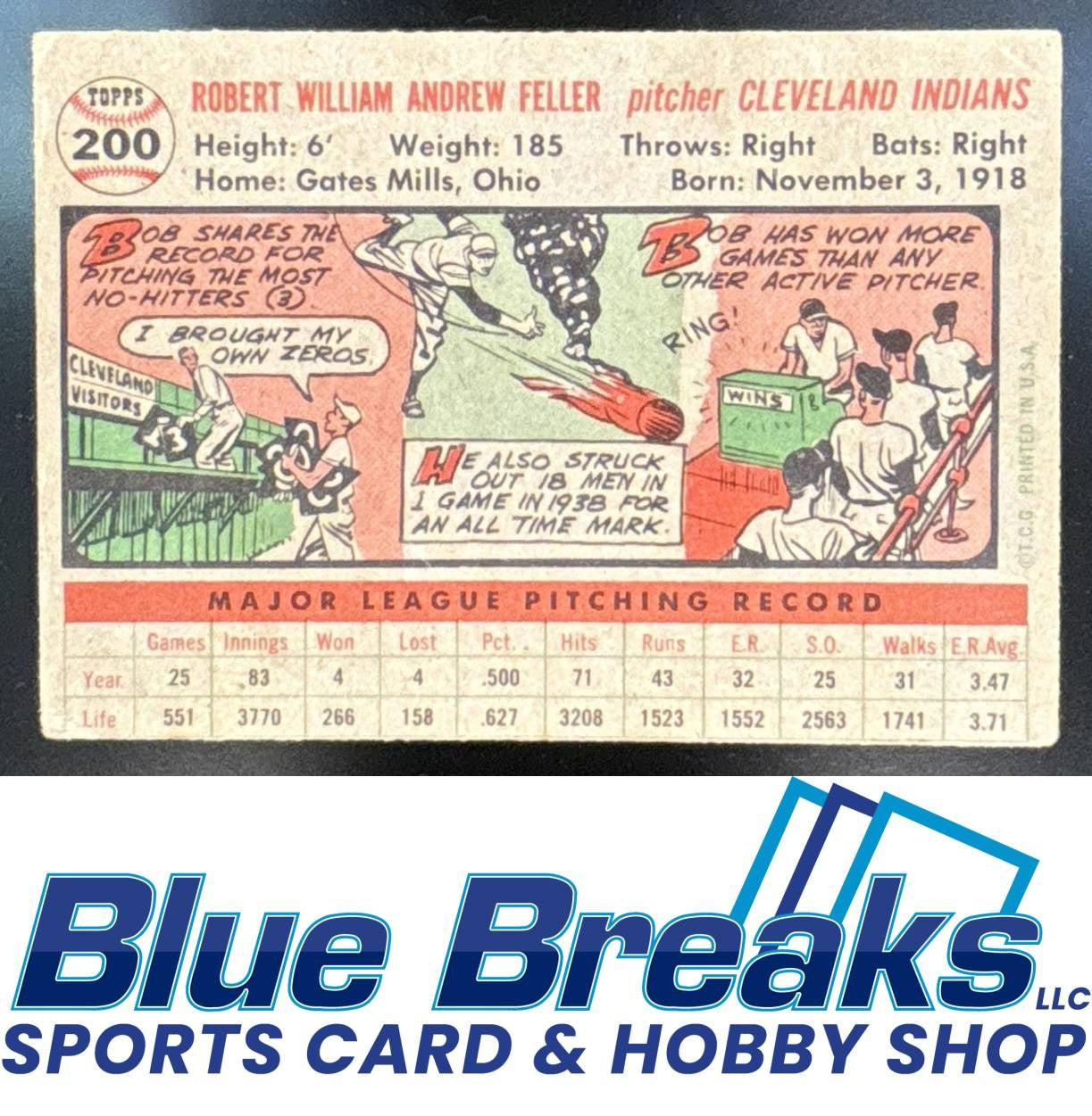1956 Topps - Bob Feller [RC] #200 Cleveland Indians