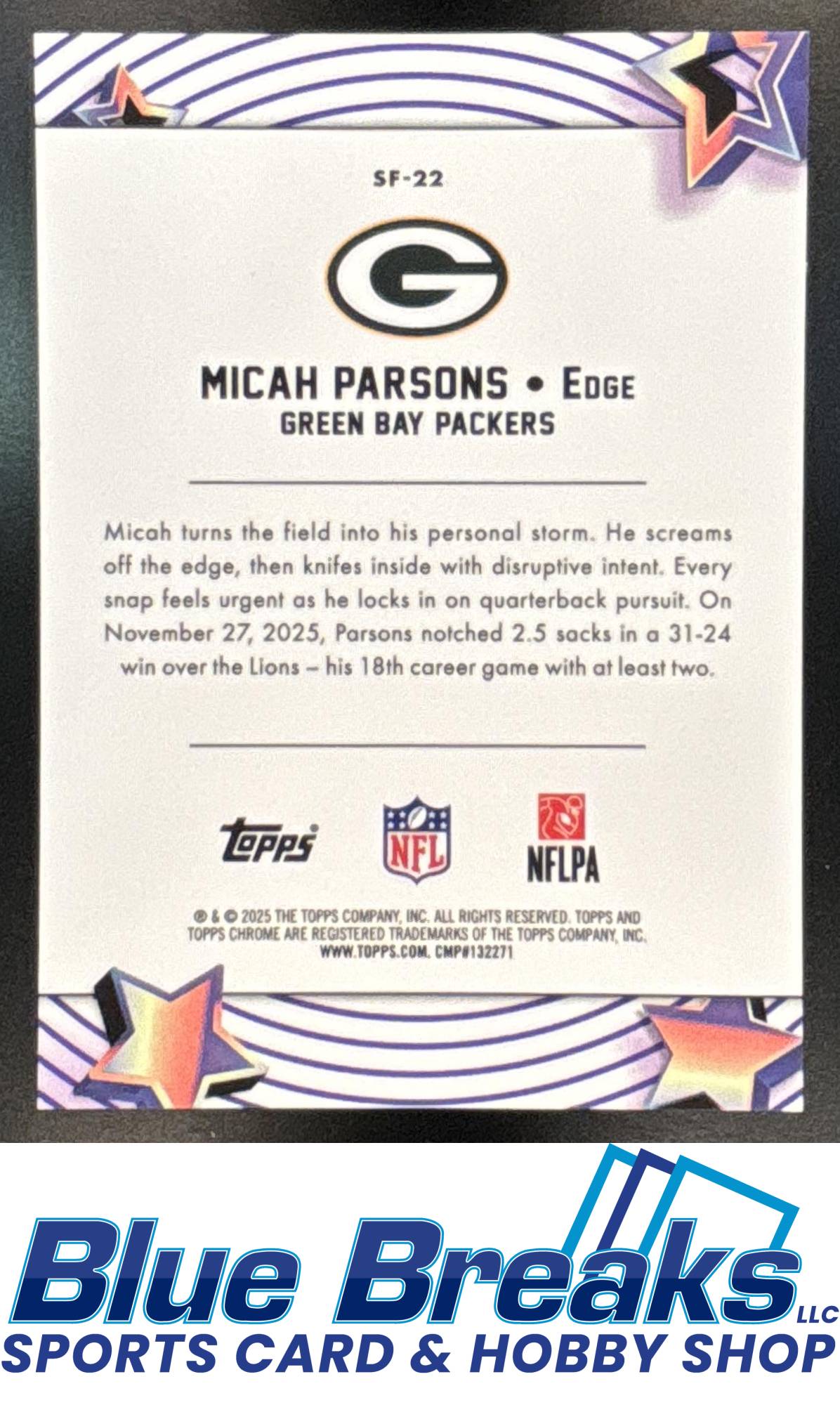 2025 Topps Cosmic Chrome Micah Parsons #SF-22 Starfractor Orange 25/25 SP Green Bay Packers