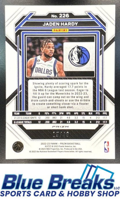 2022 Panini Prizm Jaden Hardy #226 Prizms Choice Blue 15/49 RC Dallas Mavericks