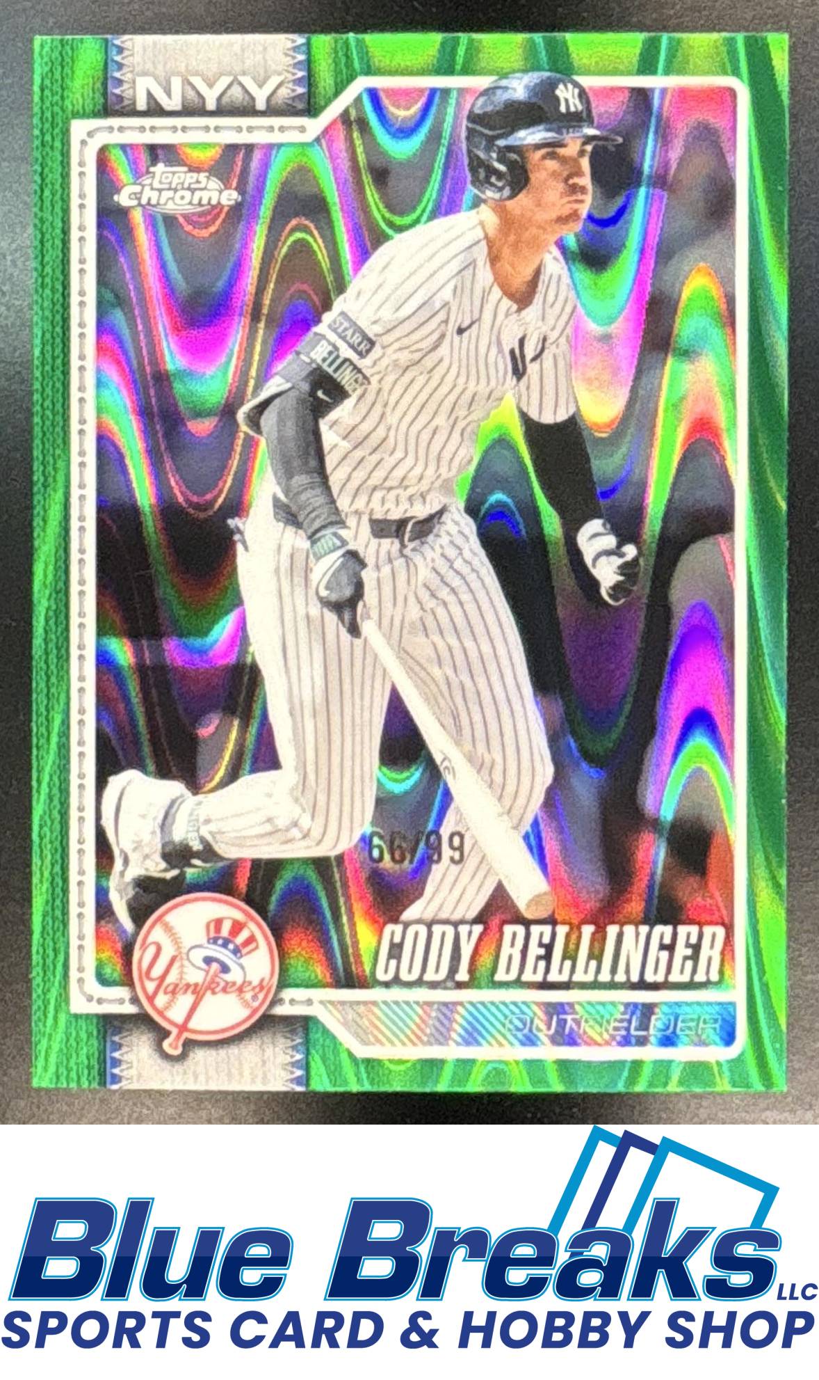2026 Topps Chrome Cody Bellinger #2 Green Raywave Refractor 66/99 New York Yankees