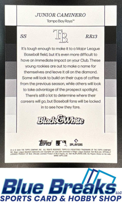 2024 Topps Black & White Junior Caminero #RR13 Rookie Resolution Orange 2/5 RC Rays