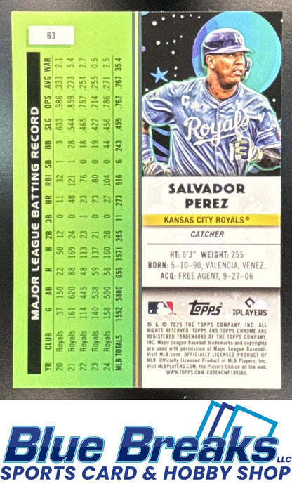 2025 Topps Cosmic Chrome Salvador Perez #63 Blue Moon Refractor 22/99 Kansas City Royals
