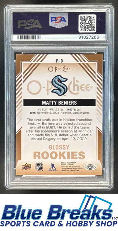 2022 Upper Deck O-Pee-Chee Glossy Copper Matty Beniers #R-9 PSA 10 Seattle Kraken