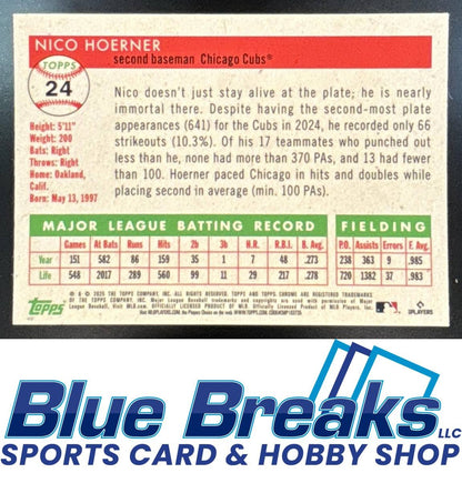 2025 Topps Chrome Platinum Anniversary Nico Hoerner #24 Rose Gold Refractor 24/75 Cubs