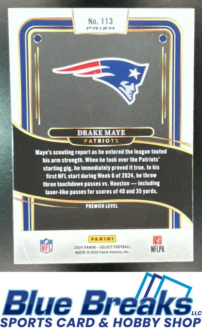 2024 Panini Select Drake Maye #113 Premier Black and Green Prizm Shock RC New England Patriots