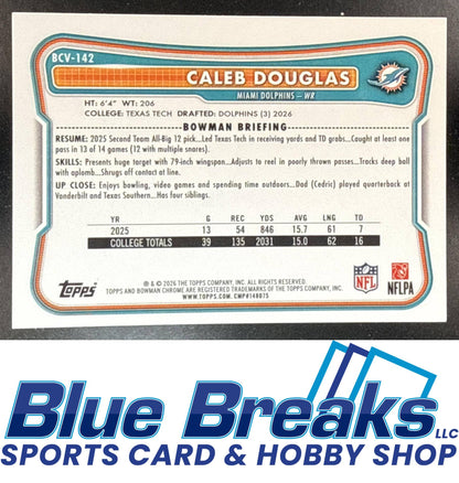 2026 Bowman Caleb Douglas #BCV-142 Chrome NFL Gridiron Refractor 087/125 RC Miami Dolphins