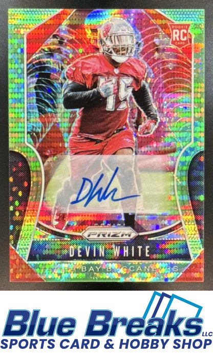 2019 Panini Prizm RC Auto Neon Green Pulsar Devin White #312 Buccaneers