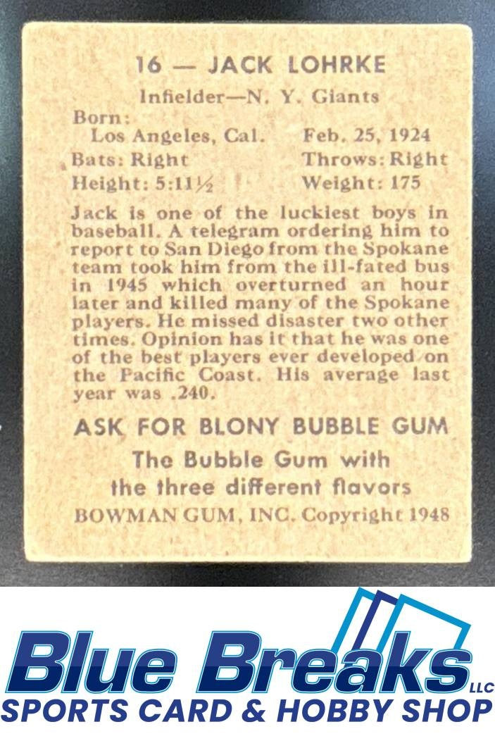 1948 Bowman Jack Lohrke #16 Giants
