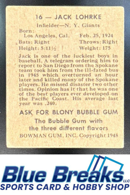 1948 Bowman Jack Lohrke #16 Giants