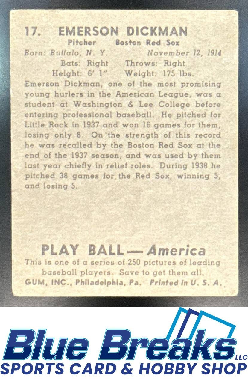 1939 Play Ball Emerson Dickman #17 Red Sox