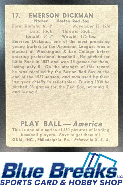 1939 Play Ball Emerson Dickman #17 Red Sox