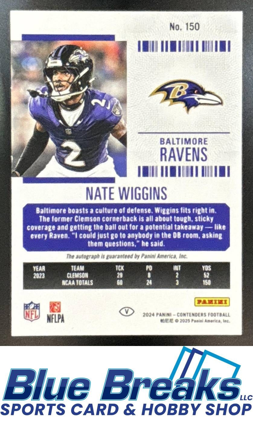 2024 Panini Contenders RC Ticket Variation Auto Nate Wiggins #150 Ravens