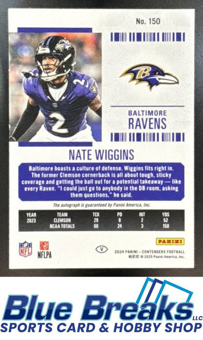 2024 Panini Contenders RC Ticket Variation Auto Nate Wiggins #150 Ravens
