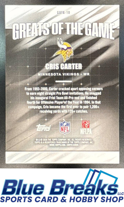 2026 Topps Cris Carter #GOTG-10 Greats Of The Game Crackle Foil Minnesota Vikings