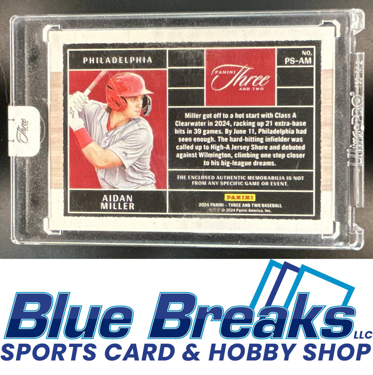 2024 Panini Three and Two Aidan Miller #PS-AM Prospect Swatches 41/49 Philadelphia Phillies